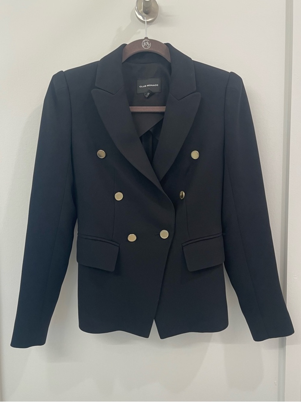 Club Monaco Black Double-Breasted Blazer with Gold Buttons
